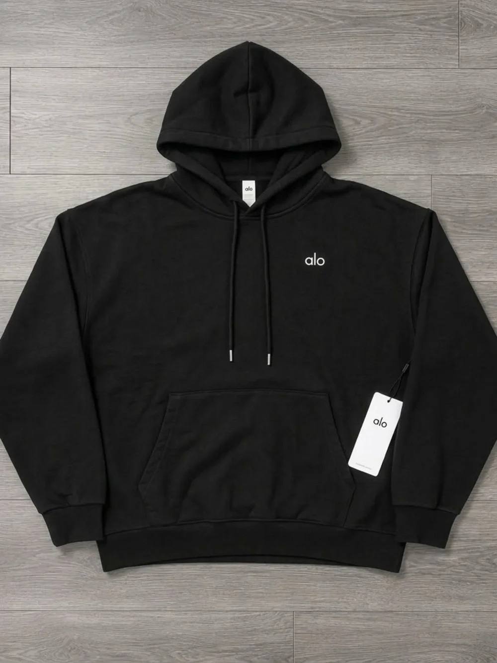ALO Women Black Logo Pullover Hoodie